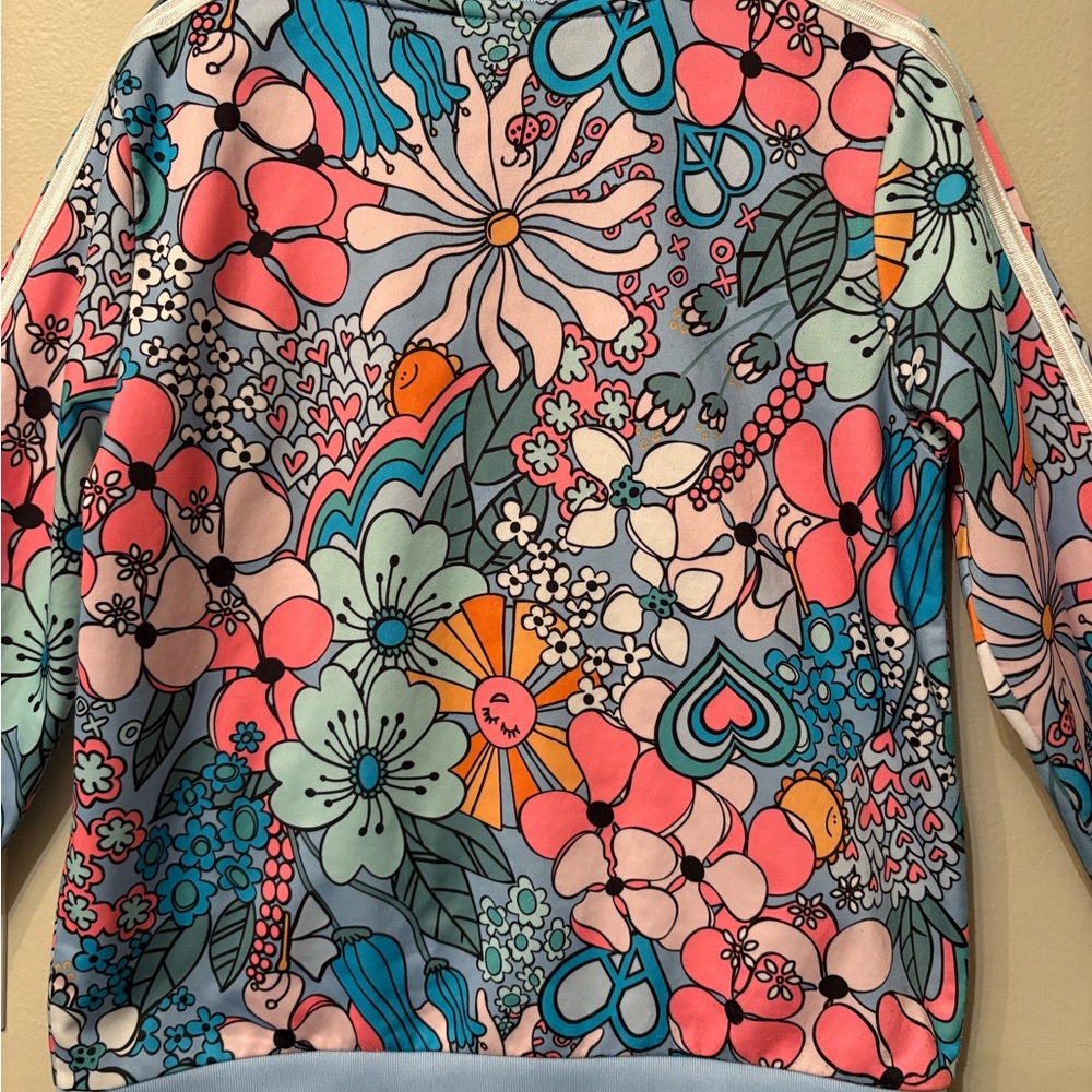 Adidas Floral Track Jacket Girls Youth 16 Retro Three Stripe Zip Up - Picture 9 of 10